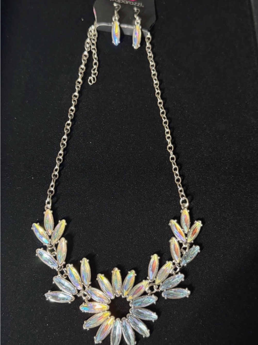 Iridescent Crystal Floral Statement Necklace and Earrings - Women Jewelry